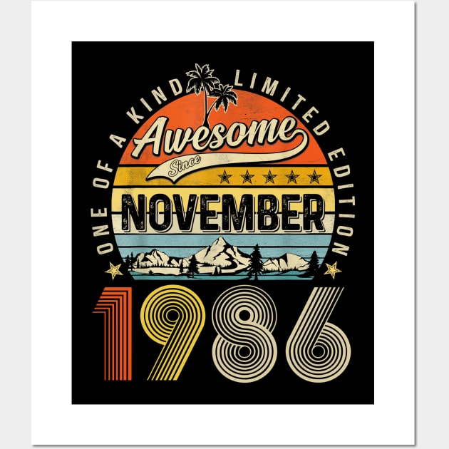 Awesome Since November 1986 Vintage 37th Birthday Wall Art by Red and Black Floral